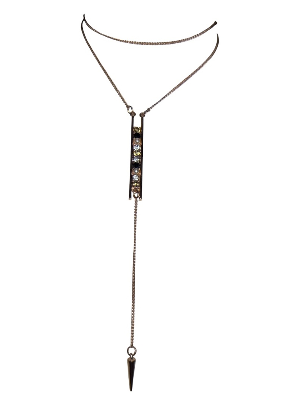 Nicole Miller Rose Gold Drop Bar Lariat Necklace